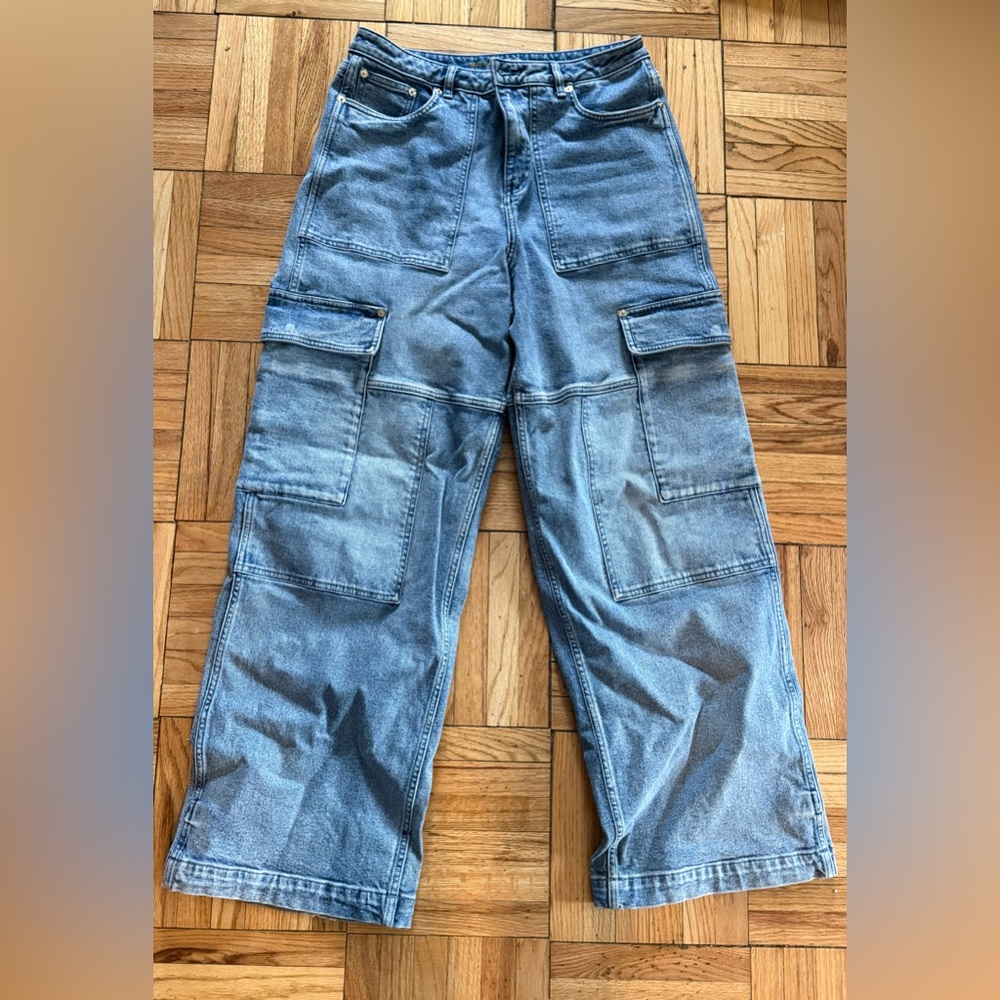 MICHAEL MICHAEL KORS
Stretch Denim Wide-Leg Cargo Jeans Sz 10 Style # MT4905HEB1